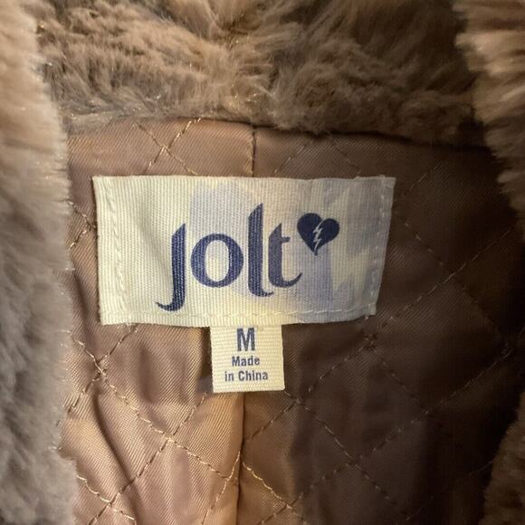 JOLT Faux Fur Coat Sz M Brown Wide Sleeve Pocket Roll Collar Butter Soft - Picture 3 of 10